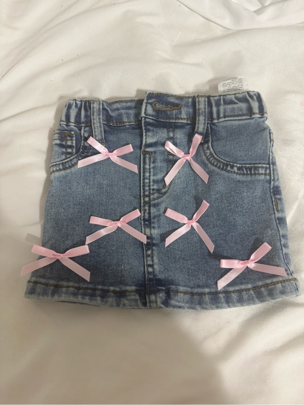 SHEIN Blue Denim Mini Skirt with Pink Ribbon Bows